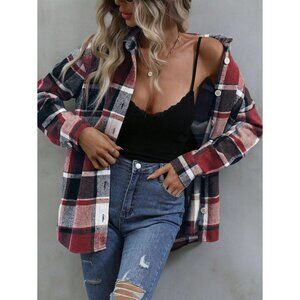 Plaid preppy button up collared shirt blue red white